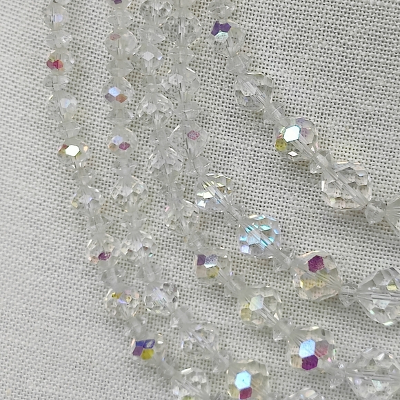 Vintage 1950s 5 Strand AB Crystal Necklace - Picture 3 of 6